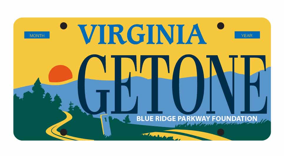 Sample Virginia Parkway License plate featuring a sunset on the Parkway